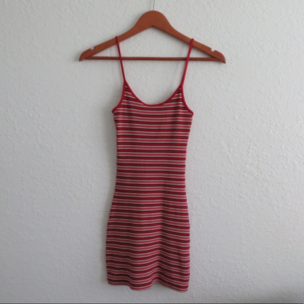 Brandy Melville Red and White Striped Mini Dress